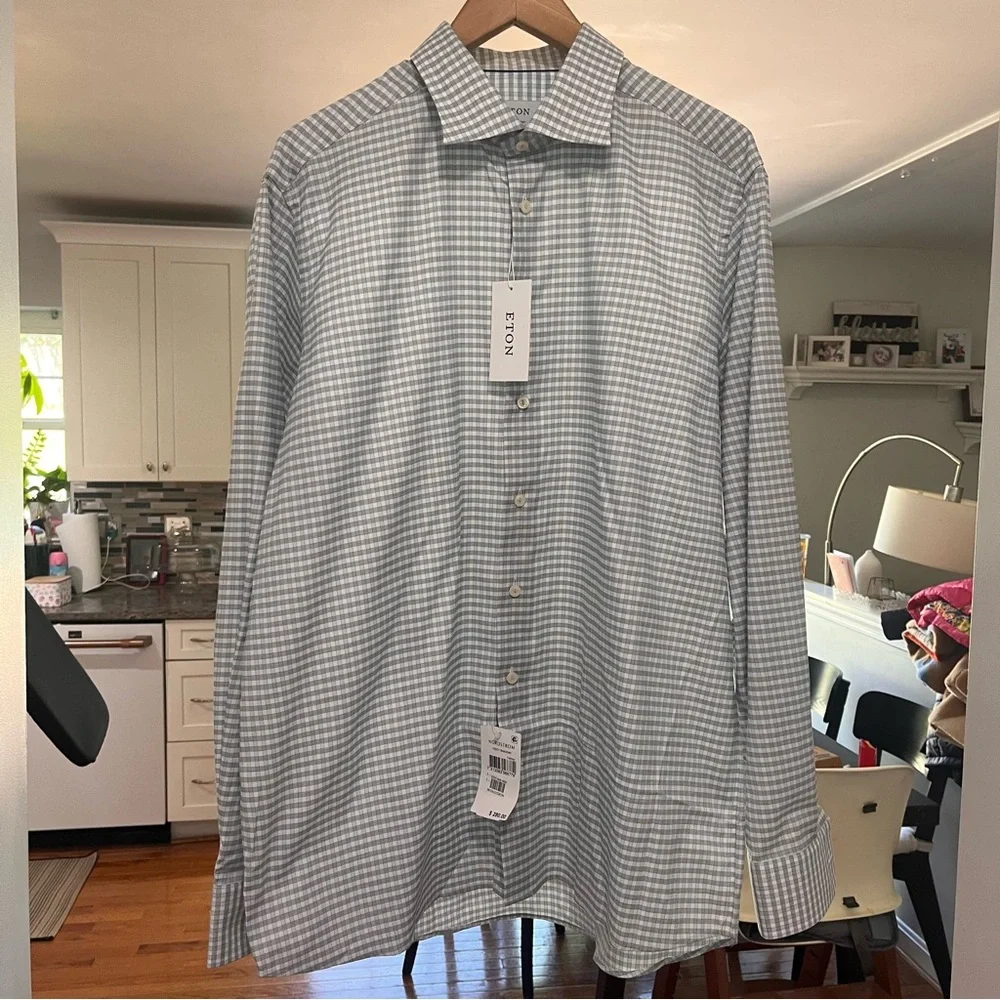 Eton - contemporary Gray Dress Shirt with Gingham Check Pattern 46 / 18 XXL - Picture 2 of 6